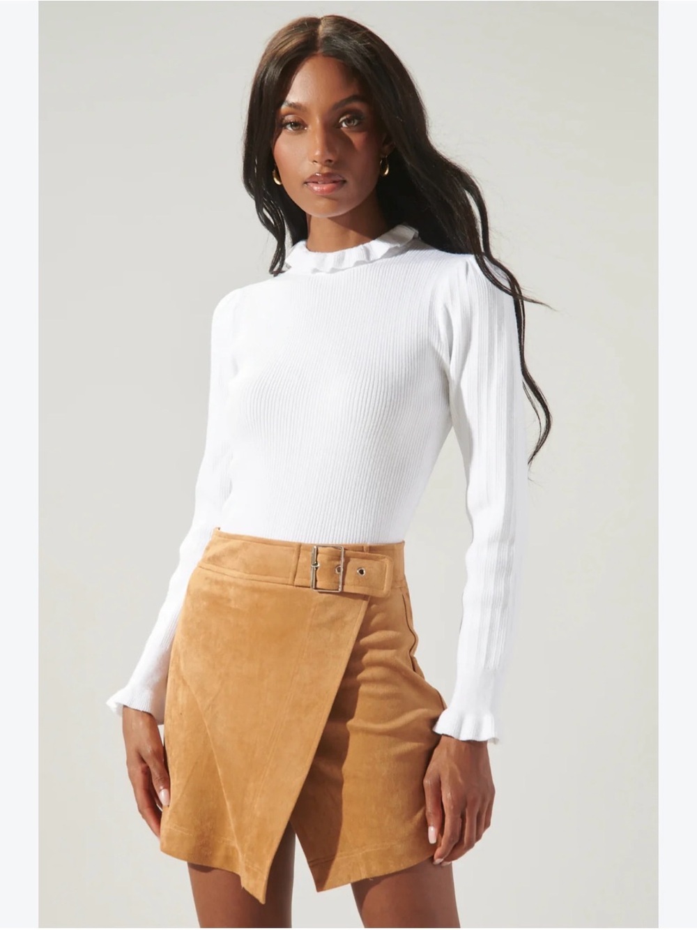 Joeylyn Ribbed Ruffle Neck Coquette Layered Lightweight Sweater Soft Girl